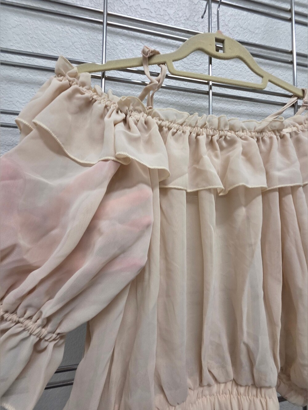 Poetry Off-Shoulder Ruffled Chiffon Top in Blush